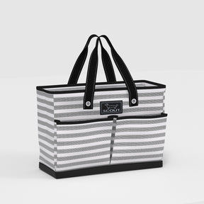 striped tote bag with black SCOUT logo